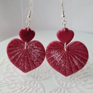 Valentine Heart-Shaped Burgundy Earrings